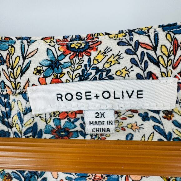 Rose + Olive Floral Print Button Front Blouse Size 2X Boho Floral Flowy Festival - Picture 3 of 8